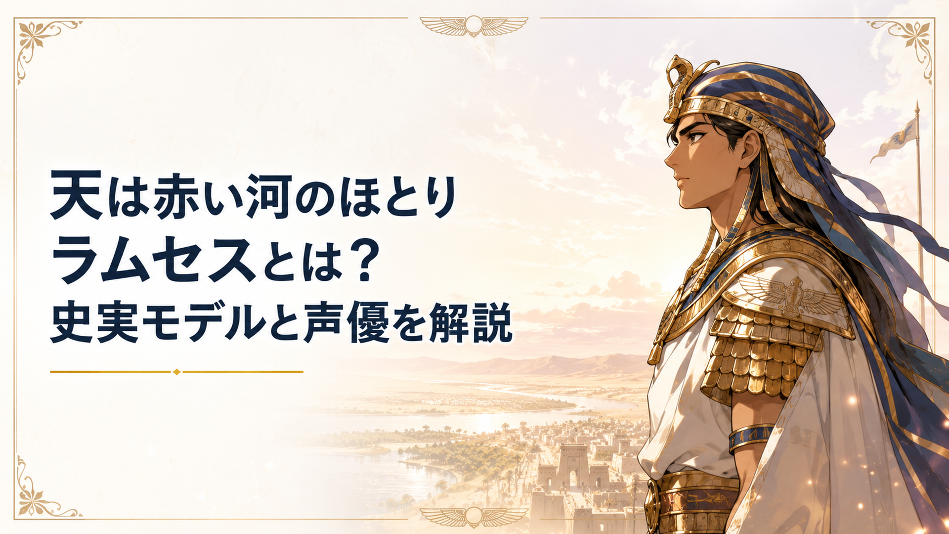 古代エジプトの軍装をまとったラムセスが、遠くヒッタイトの方角を見据えて立つ横顔のシーン