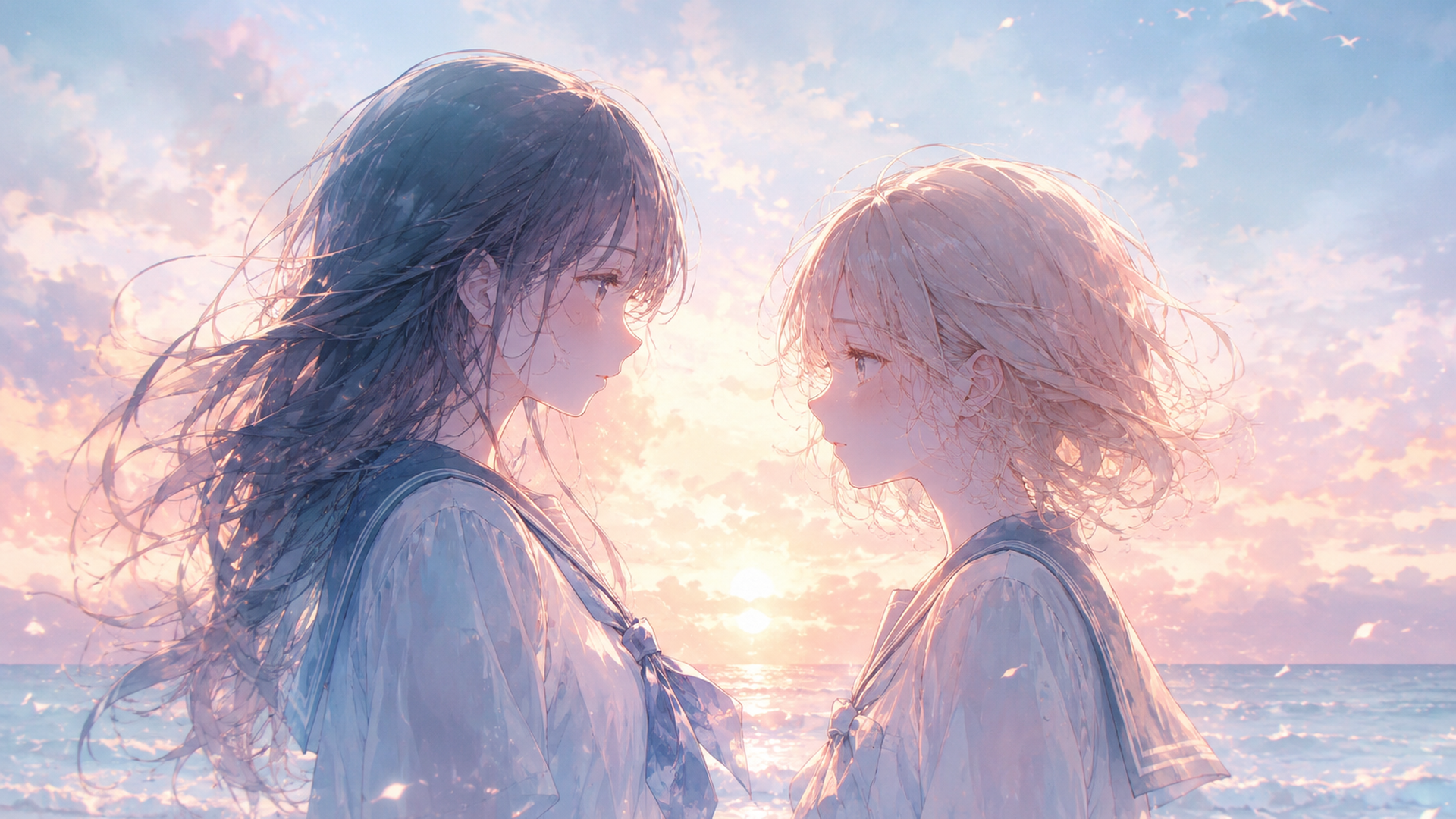 海辺で互いを見つめ合う少女たちの切ない心理描写